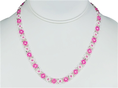 Necklace - Flower Chain Pink/White
