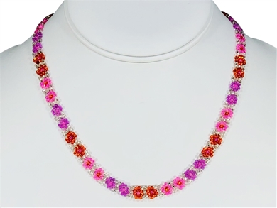 Necklace - Flower Chain Orange/Pink/Silver