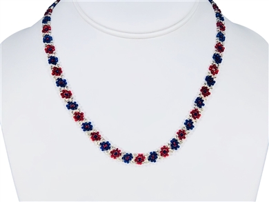 Necklace - Flower Chain Red/Silver/Blue