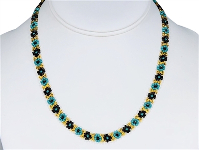 Necklace - Flower Chain Turquoise/Gold/Olive