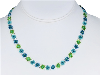Necklace - Flower Chain Lime/Turquoise/Silver