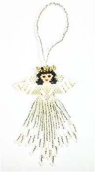 Ornament - Large Angel - White/Silver with Black Hair
