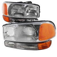 1999 - 2007 GMC Sierra Euro Style Headlights + Bumper Lights - Chrome