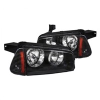 2006 - 2010 Dodge Charger Euro Style Headlights + Corner Lights - Black