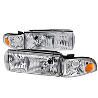 1991 - 1996 Chevy Impala Euro Style Headlights + Corner Lights - Chrome