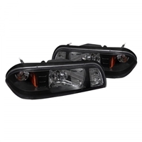 1987 - 1993 Ford Mustang 1PC Crystal Headlights - Black