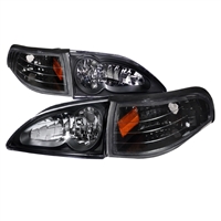 1994 - 1998 Ford Mustang Euro Style Headlights + Corner Lights - Black