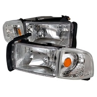 1994 - 2001 Dodge Ram 1500 Crystal Headlights + Corner Lights - Chrome