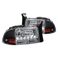 1997 - 2004 Dodge Dakota Euro Style DRL Headlights - Black