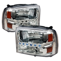 1999 - 2004 Ford Super Duty 1PC Crystal DRL Headlights - Chrome