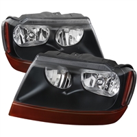 1999 - 2004 Jeep Grand Cherokee Euro Style Headlights - Black