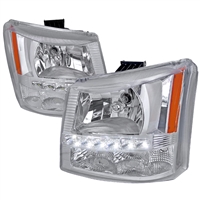 2003 - 2007 Chevy Silverado 1PC Crystal DRL Headlights - Chrome