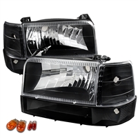 1992 - 1996 Ford F-150 Euro Style Headlights + Corner + Bumper Lights - Black