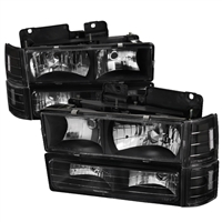 1994 - 1998 GMC C/K Series Euro Style Headlights + Corner + Bumper Lights - Black