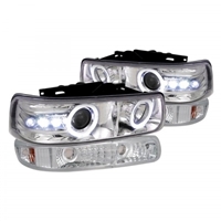 1999 - 2002 Chevy Silverado Projector LED Halo Headlights + Bumper Lights - Chrome