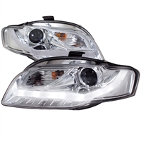 2005 - 2008 Audi A4 Projector Light Bar DRL Headlights - Chrome