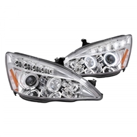 2003 - 2007 Honda Accord Projector LED Halo Headlights - Chrome