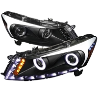 2008 - 2012 Honda Accord 4Dr Projector DRL LED Halo Headlights - Black