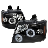 2007 - 2013 Chevy Avalanche Projector LED Halo Headlights - Black