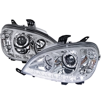 1998 - 2001 Mercedes ML-Class W163 Projector LED DRL Headlights - Chrome