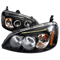 2001 - 2003 Honda Civic 2Dr / 4Dr Projector LED Halo Headlights - Black