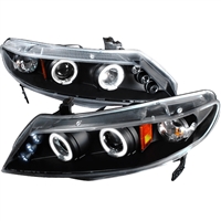 2006 - 2011 Honda Civic 4Dr Projector LED Halo Headlights - Black