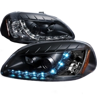 1996 - 1998 Honda Civic Projector DRL Headlights - Black