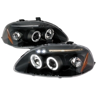 1996 - 1998 Honda Civic Projector LED Halo Headlights - Black