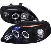 1999 - 2000 Honda Civic Projector LED Halo Headlights - Black/Smoke