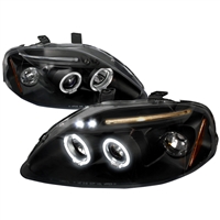 1999 - 2000 Honda Civic Projector LED Halo Headlights - Black