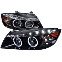 2006 - 2008 BMW 3-Series E90 Projector LED Halo Headlights - Black/Smoke