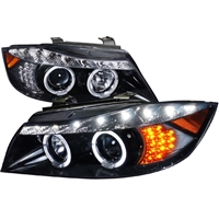 2006 - 2008 BMW 3-Series E90 Projector LED Halo Headlights - Black/Smoke