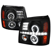 2002 - 2006 Cadillac Escalade Projector DRL LED Halo Headlights - Black