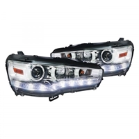 2008 - 2017 Mitsubishi Lancer Projector DRL Headlights - Chrome