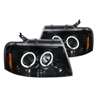 2004 - 2008 Ford F-150 Projector DRL LED Halo Headlights - Gloss Black