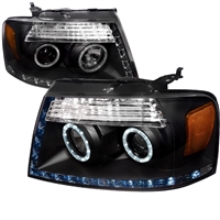 2004 - 2008 Ford F-150 Projector DRL LED Halo Headlights - Black