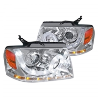 2004 - 2008 Ford F-150 Projector DRL LED Halo Headlights - Chrome