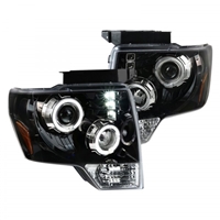 2009 - 2014 Ford F-150 Projector DRL LED Halo Headlights - Black