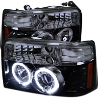 1992 - 1996 Ford F-150 Projector LED Halo Headlights - Black/Smoke