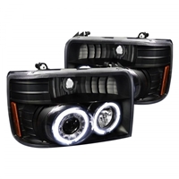 1992 - 1996 Ford F-150 Projector LED Halo Headlights - Black