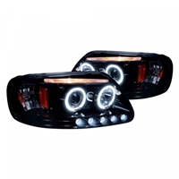 1997 - 2003 Ford F-150 Projector DRL LED Halo Headlights - Black/Smoke