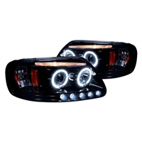 1997 - 2002 Ford Expedition Projector DRL LED Halo Headlights - Black/Smoke