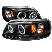 1997 - 2003 Ford F-150 Projector DRL LED Halo Headlights - Black