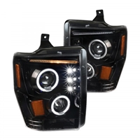 2008 - 2010 Ford Super Duty Projector LED Halo Headlights - Black