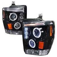 2008 - 2010 Ford Super Duty Projector LED Halo Headlights - Black/Smoke