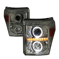 2011 - 2016 Ford Super Duty Projector LED Halo Headlights - Smoke