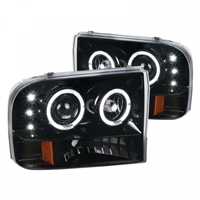 1999 - 2004 Ford Super Duty Projector LED Halo Headlights - Gloss Black