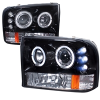 1999 - 2004 Ford Super Duty Projector LED Halo Headlights - Black/Smoke