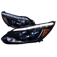 2012 - 2014 Ford Focus Projector Switchback DRL Headlights - Black/Smoke