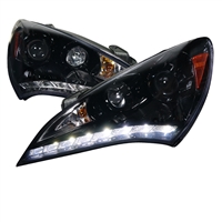 2010 - 2012 Hyundai Genesis Coupe Projector DRL Headlights - Black/Smoke